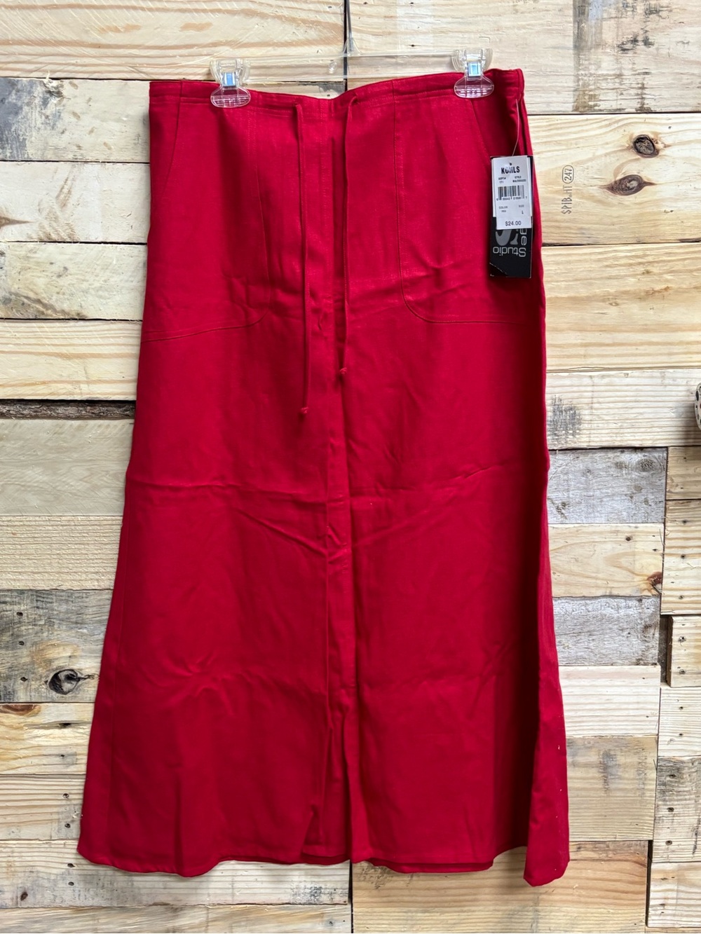 Studio Red Drawstring Midi Skirt with Center Seam